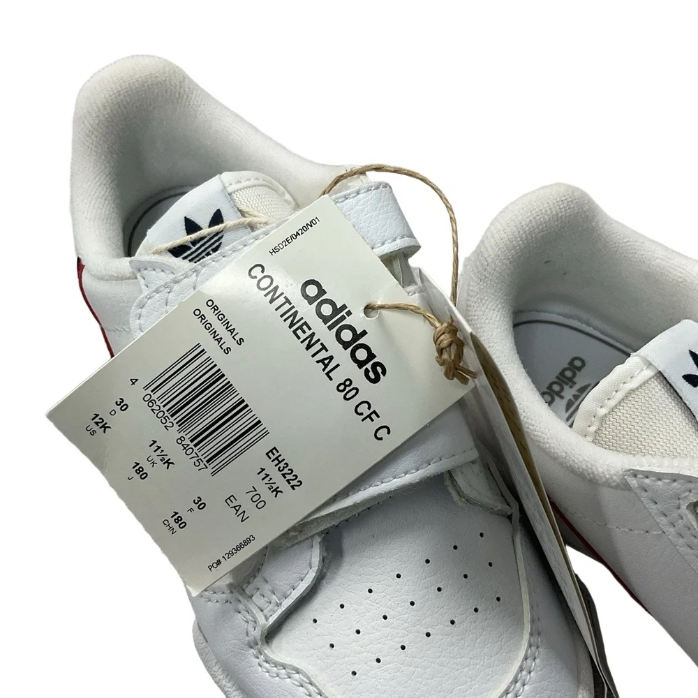 NWT Adidas Kids Continental 80 Sneakers US 12K White Retro Velcro Ortholite - Picture 6 of 9
